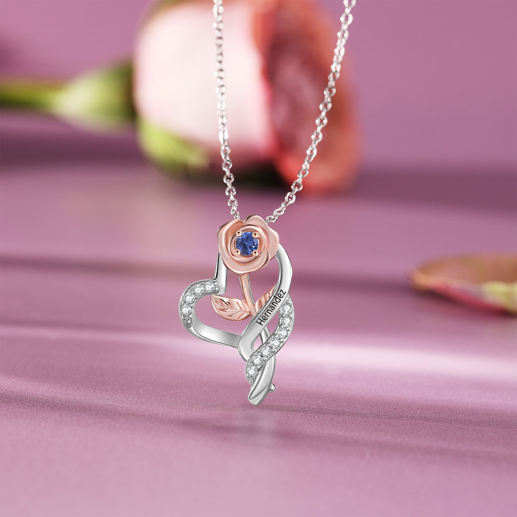 Colgante de flor de Rosa personalizada con piedra natal Laila joyas