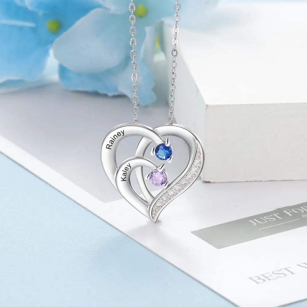 Collar de corazón personalizado de Plata de Ley 925 con 2-6 piedras de nacimiento Laila joyas