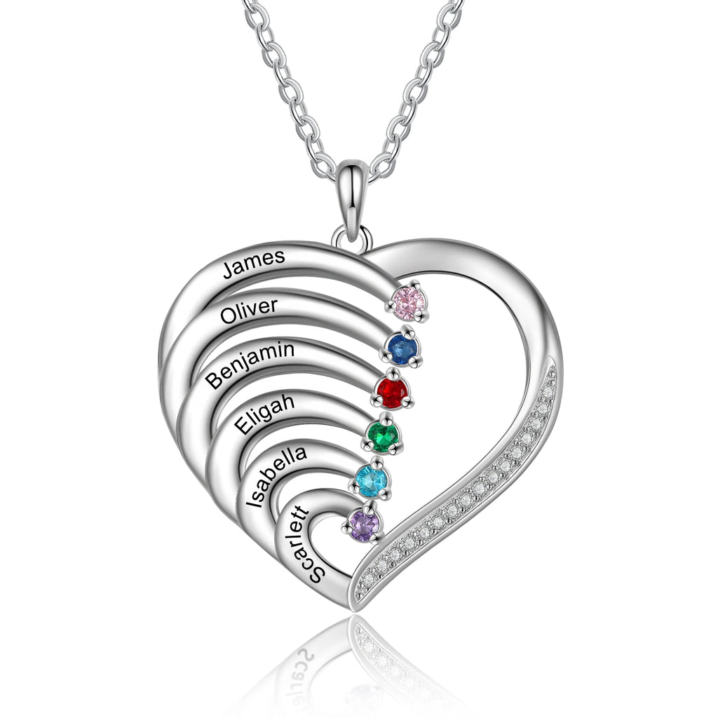 Collar de corazón personalizado de Plata de Ley 925 con 2-6 piedras de nacimiento Laila joyas