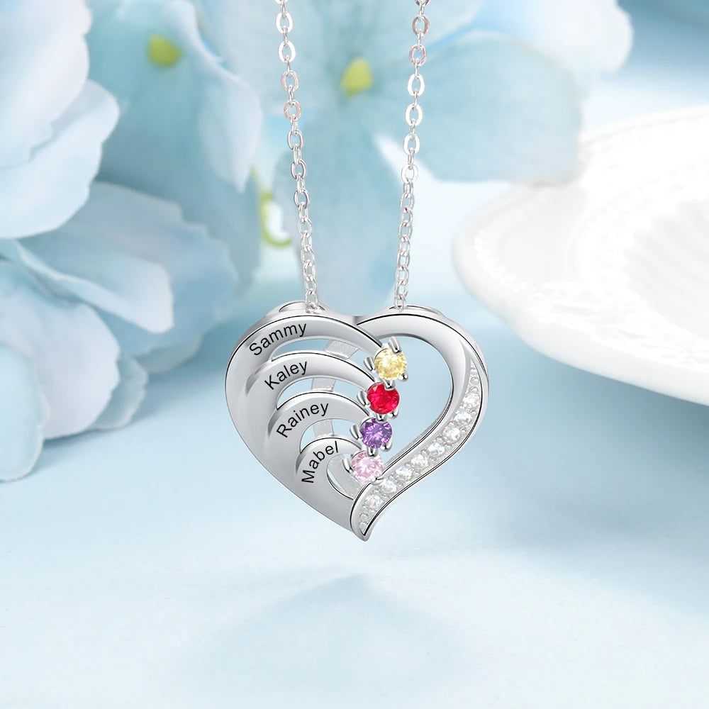 Collar de corazón personalizado de Plata de Ley 925 con 2-6 piedras de nacimiento Laila joyas