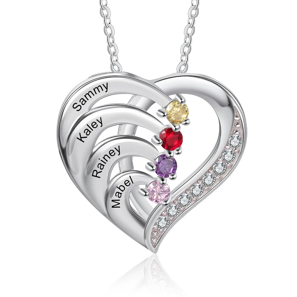 Collar de corazón personalizado de Plata de Ley 925 con 2-6 piedras de nacimiento Laila joyas