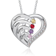 Load image into Gallery viewer, Collar de corazón personalizado de Plata de Ley 925 con 2-6 piedras de nacimiento Laila joyas