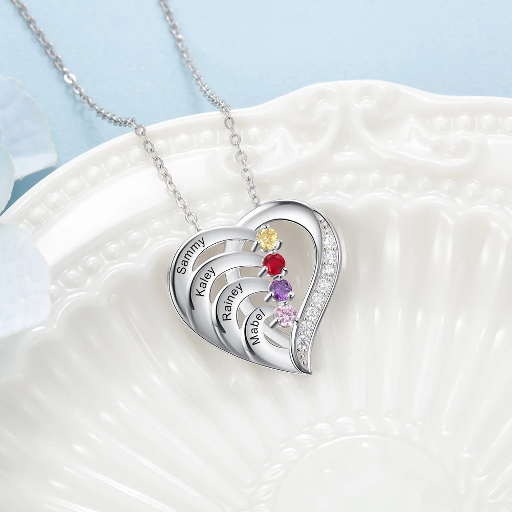 Collar de corazón personalizado de Plata de Ley 925 con 2-6 piedras de nacimiento Laila joyas