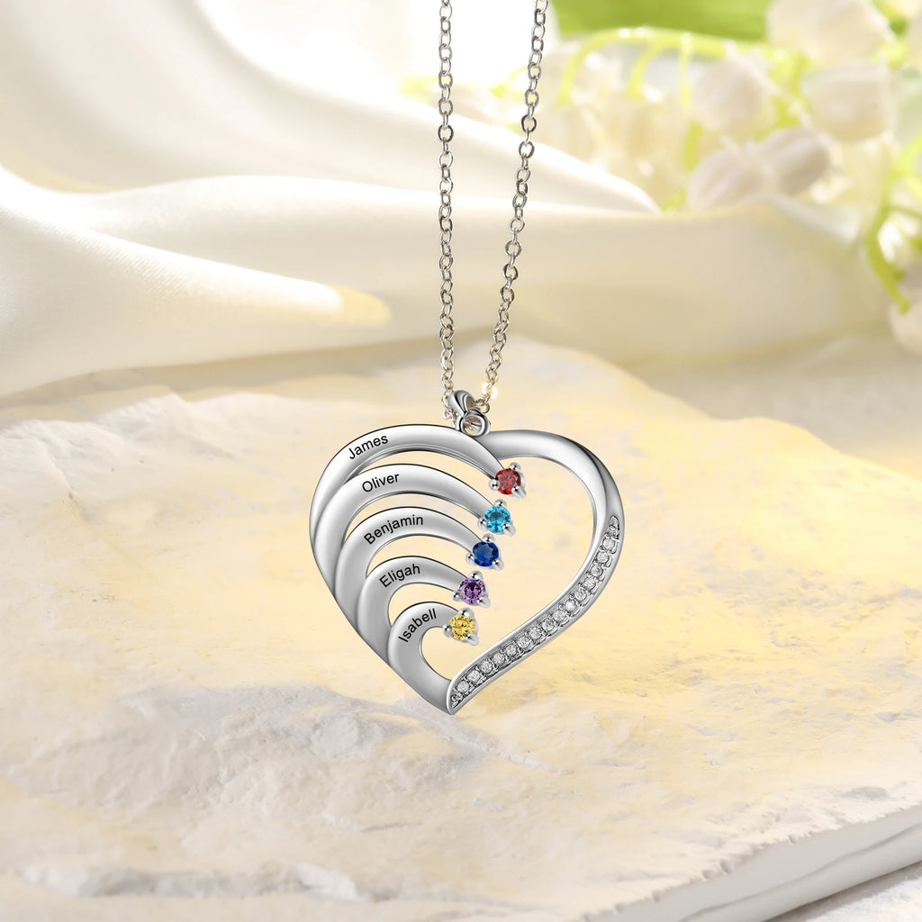 Collar de corazón personalizado de Plata de Ley 925 con 2-6 piedras de nacimiento Laila joyas