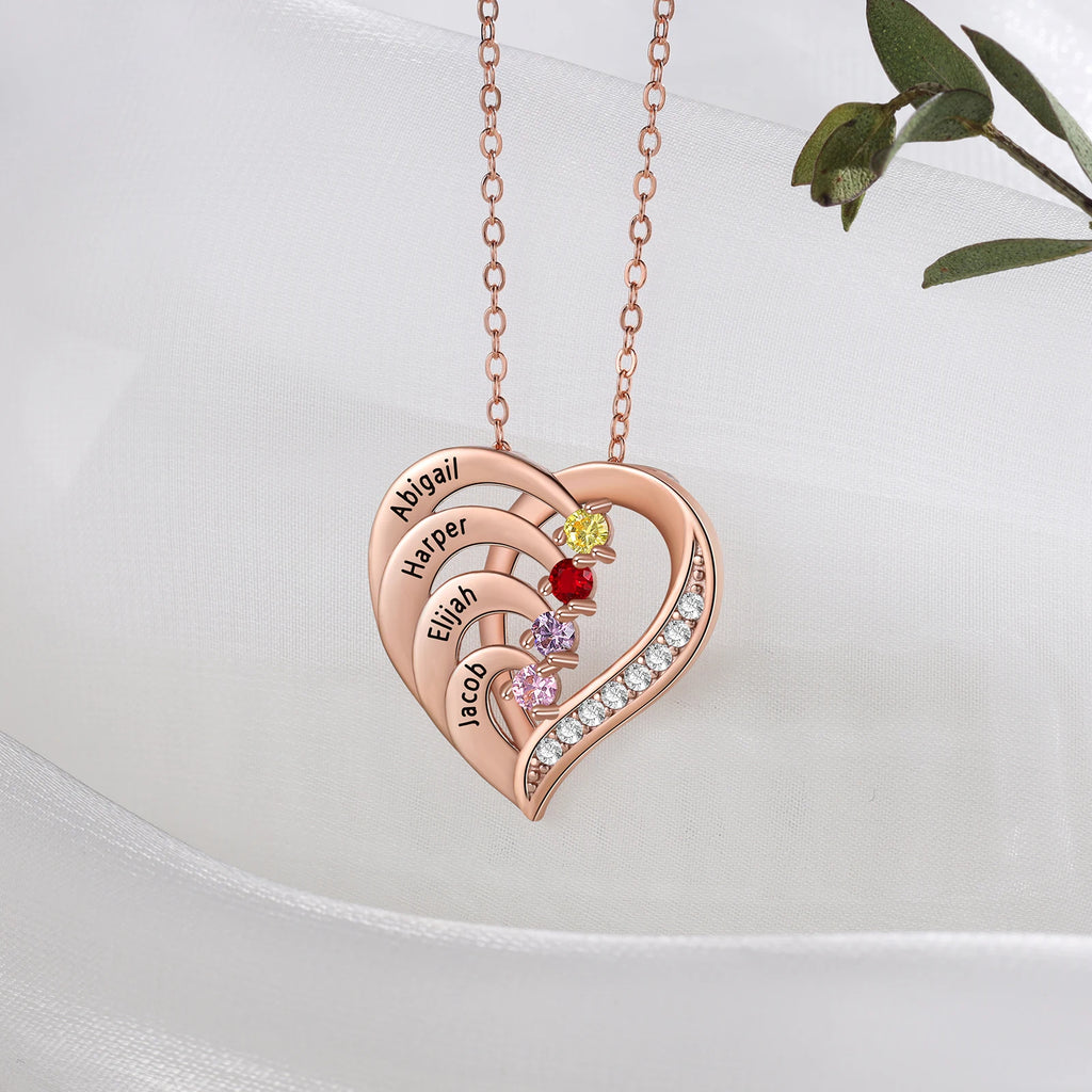 Collar de corazón personalizado de Plata de Ley 925 con 2-6 piedras de nacimiento Laila joyas