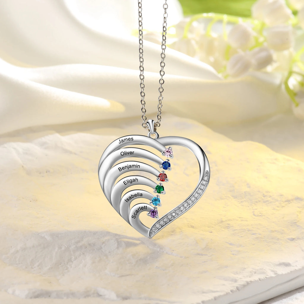 Collar de corazón personalizado de Plata de Ley 925 con 2-6 piedras de nacimiento Laila joyas