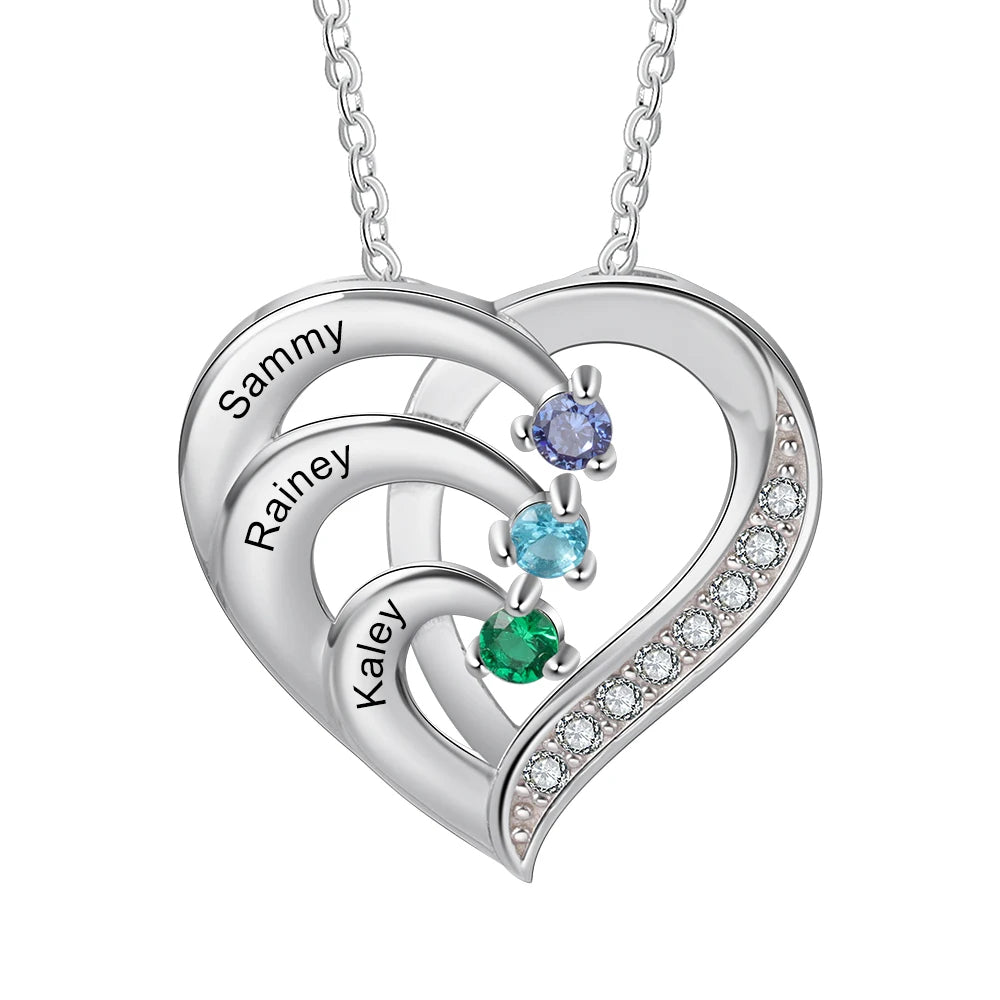 Collar de corazón personalizado de Plata de Ley 925 con 2-6 piedras de nacimiento Laila joyas