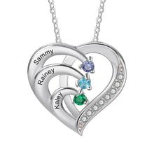 Load image into Gallery viewer, Collar de corazón personalizado de Plata de Ley 925 con 2-6 piedras de nacimiento Laila joyas