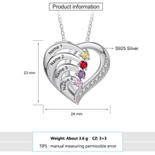 Load image into Gallery viewer, Collar de corazón personalizado de Plata de Ley 925 con 2-6 piedras de nacimiento Laila joyas