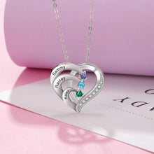 Load image into Gallery viewer, Collar de corazón personalizado de Plata de Ley 925 con 2-6 piedras de nacimiento Laila joyas