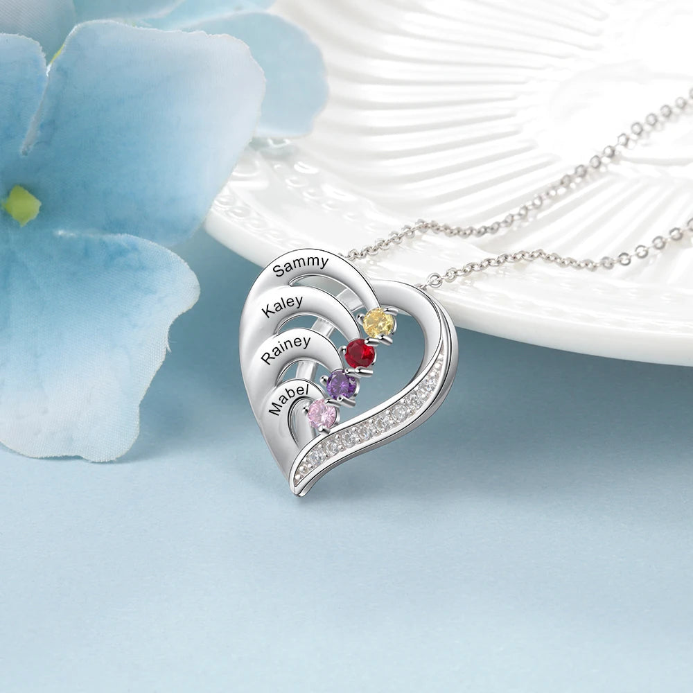 Collar de corazón personalizado de Plata de Ley 925 con 2-6 piedras de nacimiento Laila joyas