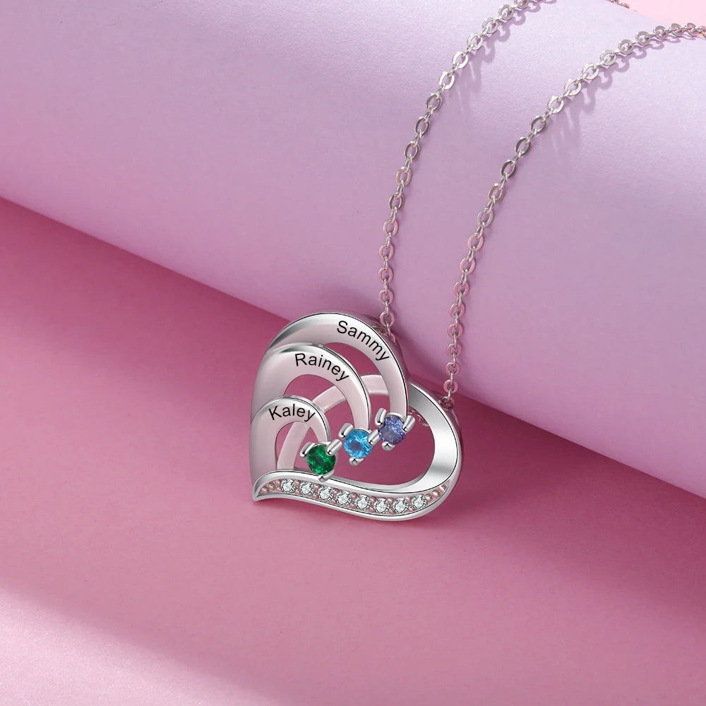 Collar de corazón personalizado de Plata de Ley 925 con 2-6 piedras de nacimiento Laila joyas