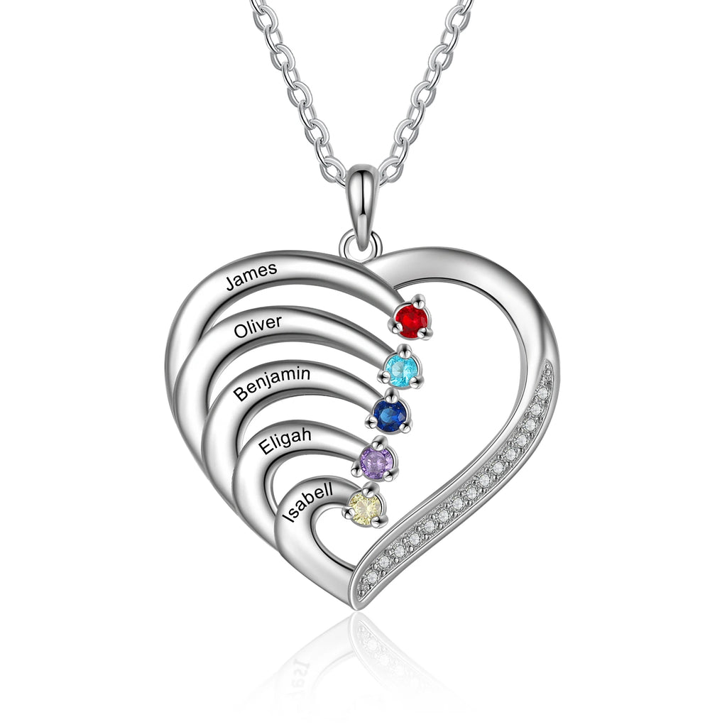 Collar de corazón personalizado de Plata de Ley 925 con 2-6 piedras de nacimiento Laila joyas