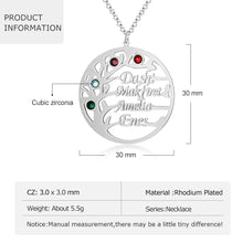 Cargar imagen en el visor de la galería, Collar de árbol familiar personalizado con 4 piedras de nacimiento Laila joyas