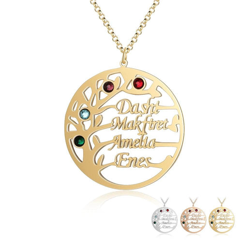 Collar de árbol familiar personalizado con 4 piedras de nacimiento Laila joyas