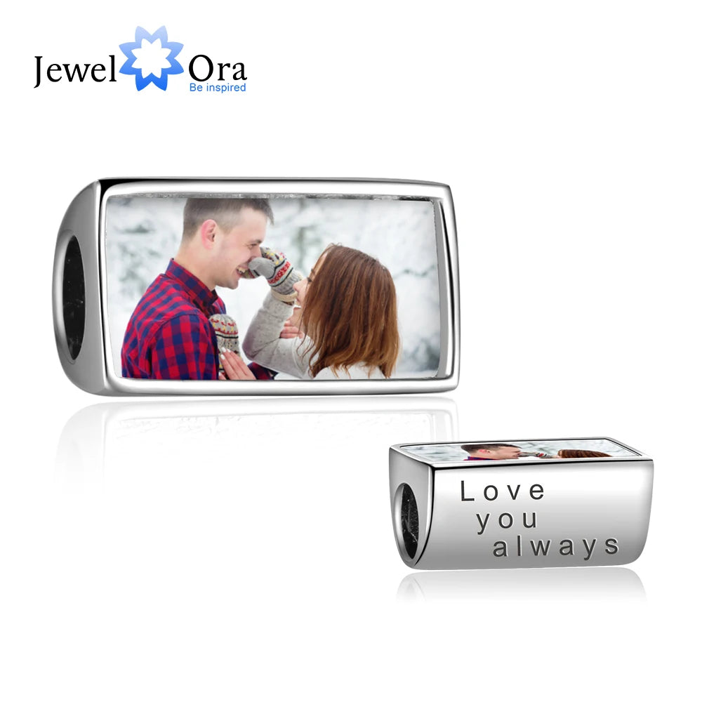 Cuentas con foto personalizadas para mujer, abalorios grabados, aptos para pulsera, collares, accesorios de fabricación de joyas (JewelOra AS101989)
