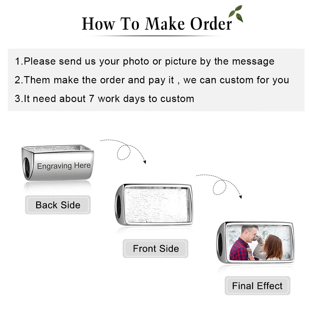 Cuentas con foto personalizadas para mujer, abalorios grabados, aptos para pulsera, collares, accesorios de fabricación de joyas (JewelOra AS101989)