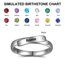 Load image into Gallery viewer, Anillos de pareja con nombre grabado personalizado con Color plateado Simple de piedra natal