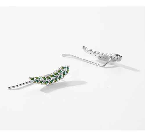 pendientes minimalistas de Plata de Ley 925 con hojas de árbol esmaltado para mujer