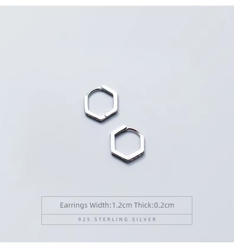 pendientes de aro con forma hexagonal para mujer, de Plata de Ley 925, CZ transparente