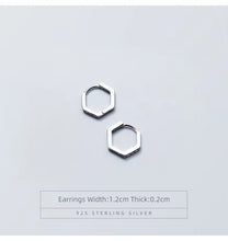 Load image into Gallery viewer, pendientes de aro con forma hexagonal para mujer, de Plata de Ley 925, CZ transparente