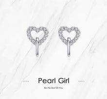 Load image into Gallery viewer, pendientes de plata de primera ley con forma de corazón para mujer, aretes pequeños