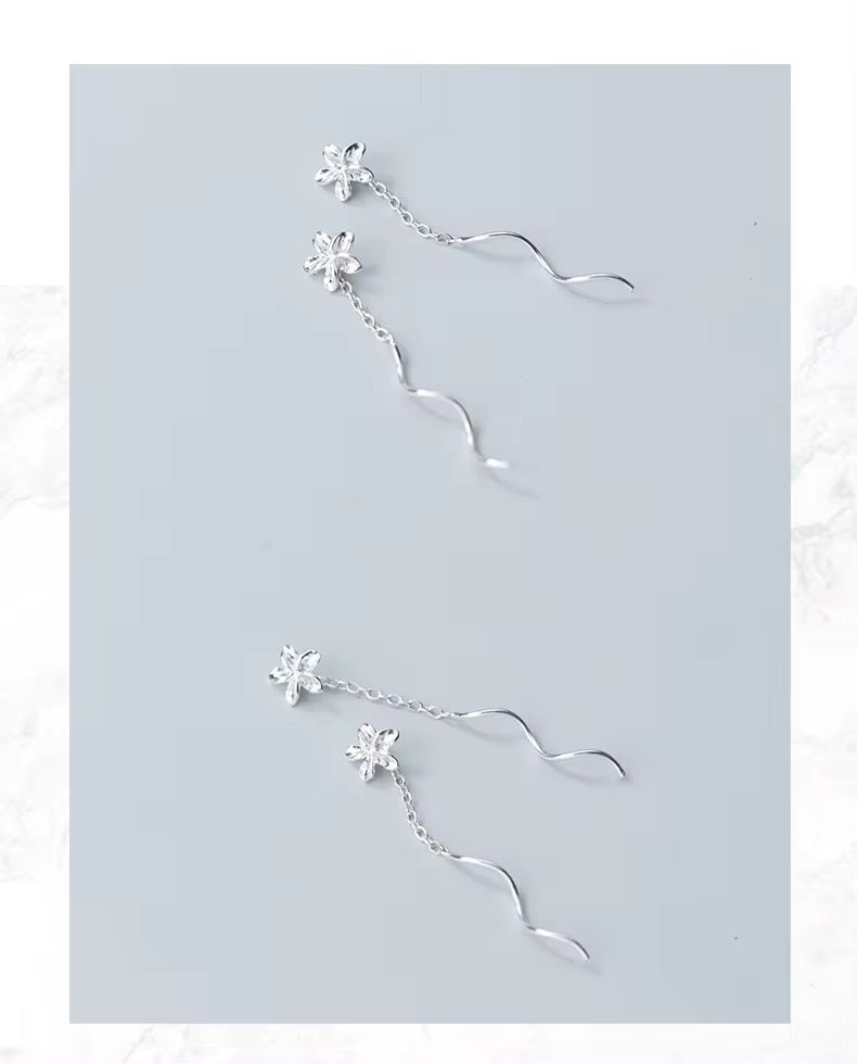 pendientes colgantes de Plata de Ley 925 con forma de flor para mujer, aretes colgantes