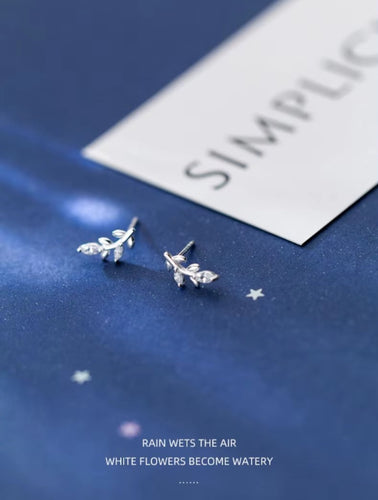 pendientes de tuerca de árbol de hojas pequeñas y lindas para mujer, accesorios coreanos de Plata de Ley 925          e2