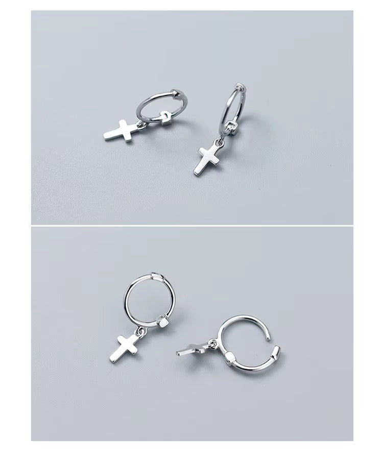 pendientes de aro de Plata de Ley 925 con forma de cruz para mujer, aretes, plata esterlina
