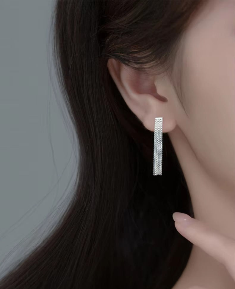 pendientes largos de Plata de Ley 925 con borla para mujer