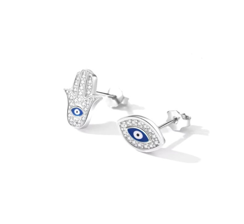 pendientes de plata de ley 925 con esmalte de Ojo Azul para mujer