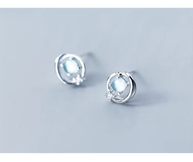 pendientes de plata de ley 100% para mujer y niña, joyería fina con ópalo redondo azul