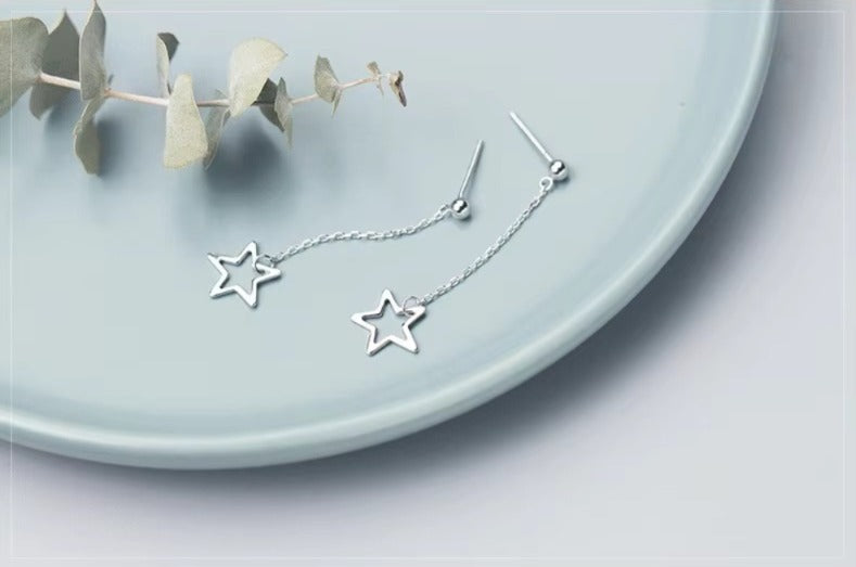 pendientes largos de Plata de Ley 925 con borla para mujer, aretes colgantes de estrellas
