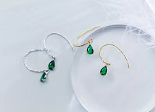 Load image into Gallery viewer, pendientes de gota de agua de cristal verde Simple para mujer, de plata de ley 100% 925