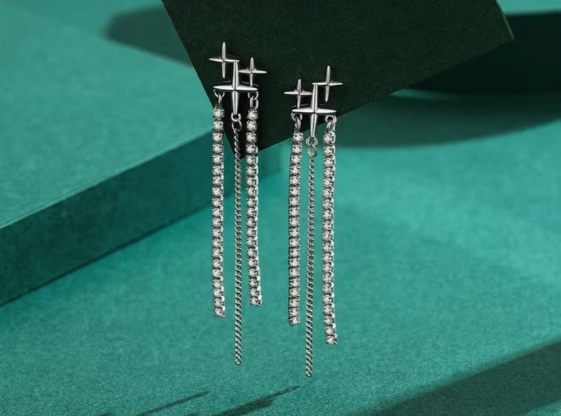 pendientes largos de gota con borlas para mujer, de Plata de Ley 925 auténtica