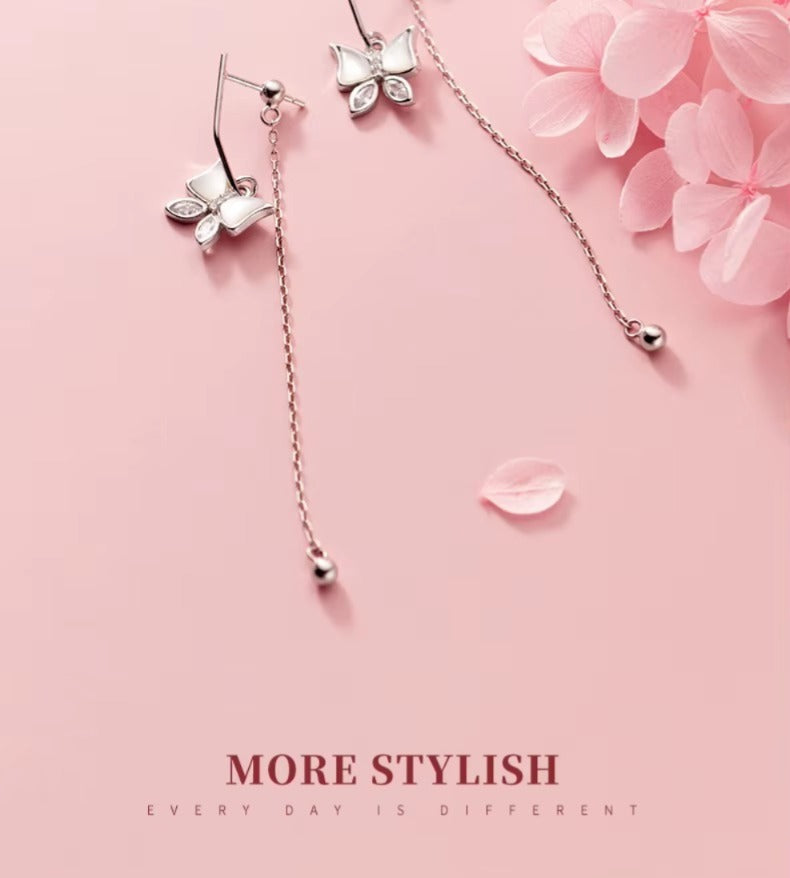 pendientes de plata esterlina 925 para mujer, aretes de gota con borla de bola de mariposa de baile