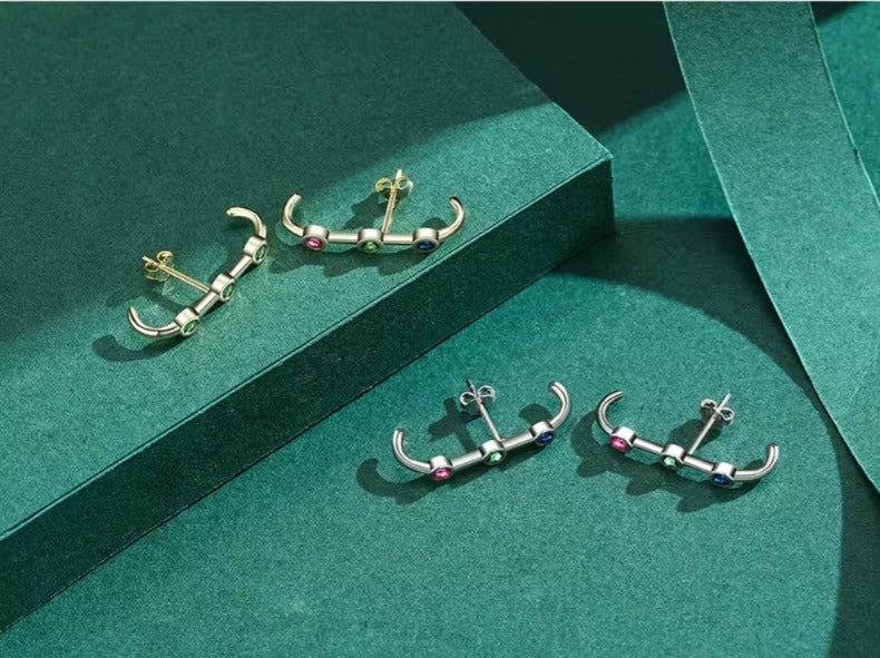 pendientes de plata esterlina 2021 para mujer y niña, aretes de cristal de colores del Arcoíris
