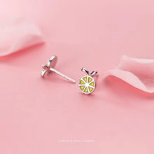 Load image into Gallery viewer, pendientes de plata de ley 925 con forma de limón para mujer, aretes con forma de fruta