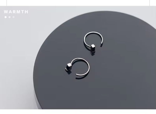 pendientes de aro de plata de obsidiana para mujer, aretes rectangulares de moda