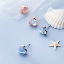 Load image into Gallery viewer, pendientes de plata de ley 925 con forma de corazón para mujer, aretes de ópalo arcoíris