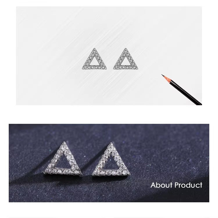 pendientes de tuerca triangulares simples para mujer, Plata de Ley 2021 925 auténtica, brillante