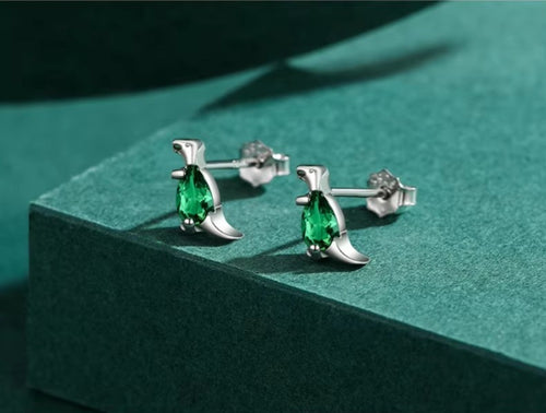 pendientes de plata de ley 925 para mujer y niña, aretes de cristal, tiranosaurio, pequeños