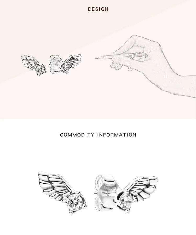 pendientes de plata esterlina 925 auténtica para mujer y niña, aretes con alas