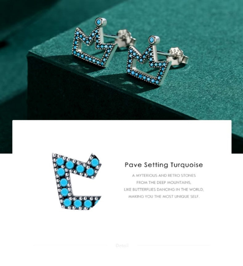 pendientes de plata de primera ley y turquesa para mujer, aretes pequeños, plata esterlina 100%