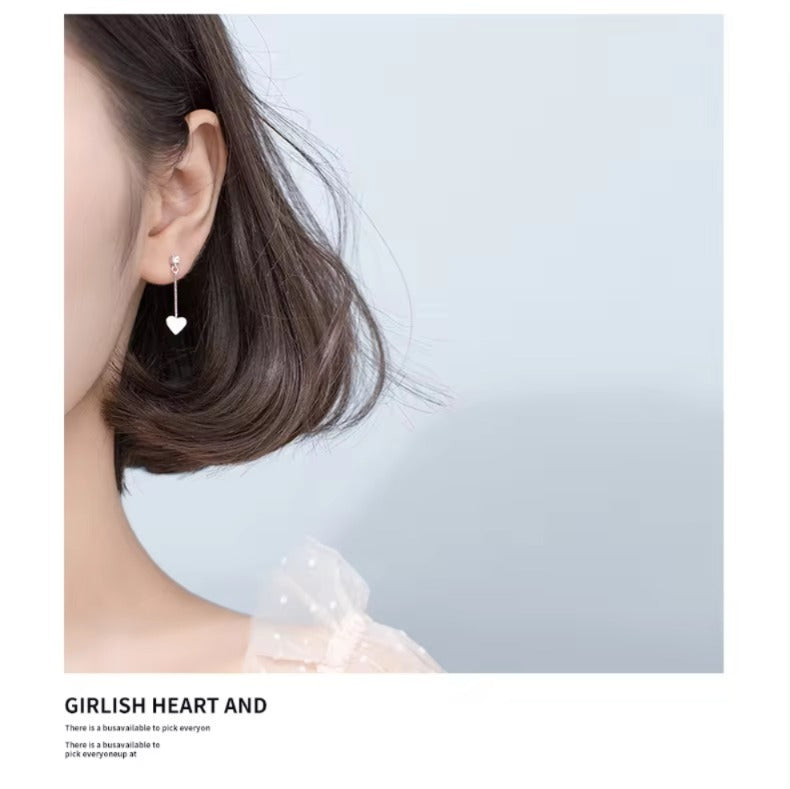 pendientes de plata esterlina 925 auténtica para mujer, aretes colgantes de corazones de línea Simple