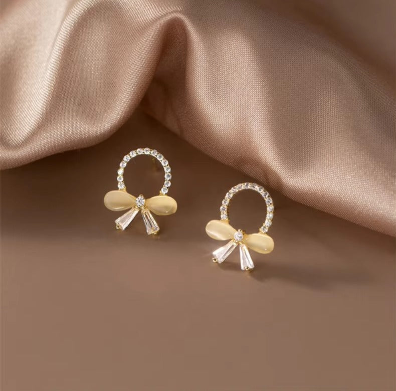 pendientes de plata de ley 925 auténtica para mujer, aretes de lujo con forma de flor de cristal y lazo