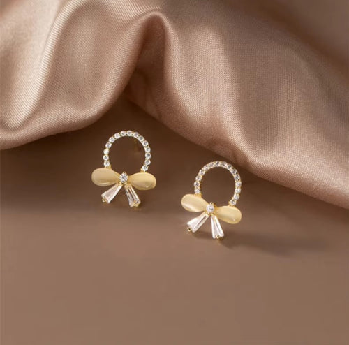 pendientes de plata de ley 925 auténtica para mujer, aretes de lujo con forma de flor de cristal y lazo