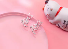 Load image into Gallery viewer, pendientes de plata de ley 925 con forma de gato y Animal, joyería romántica