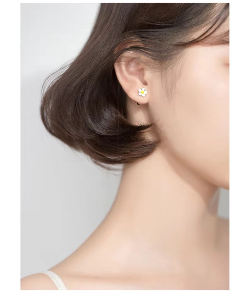 pendientes de plata de ley 925 para mujer, aretes de planta esmaltada, joyería fina, color blanco