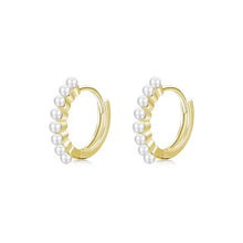 Load image into Gallery viewer, pendientes de aro de plata de ley 100% para mujer, aretes de Color dorado con perlas y conchas